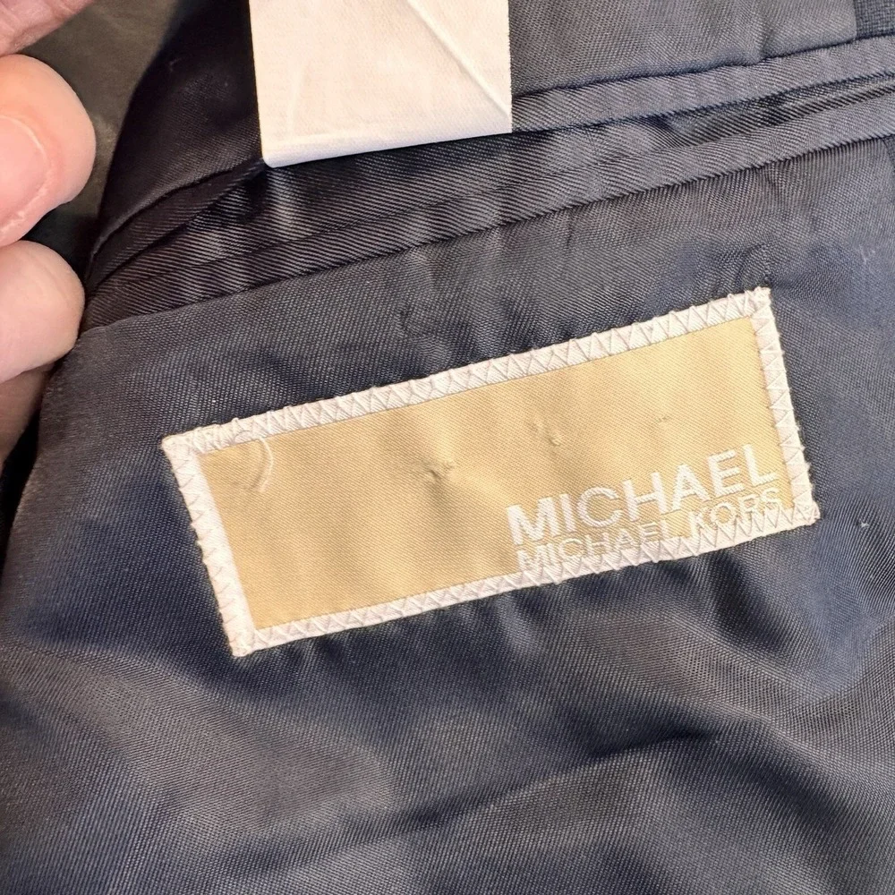 MICHAEL KORS Mens Navy Classic Wool Blend Suit Separate Blazer 40R Silver Button